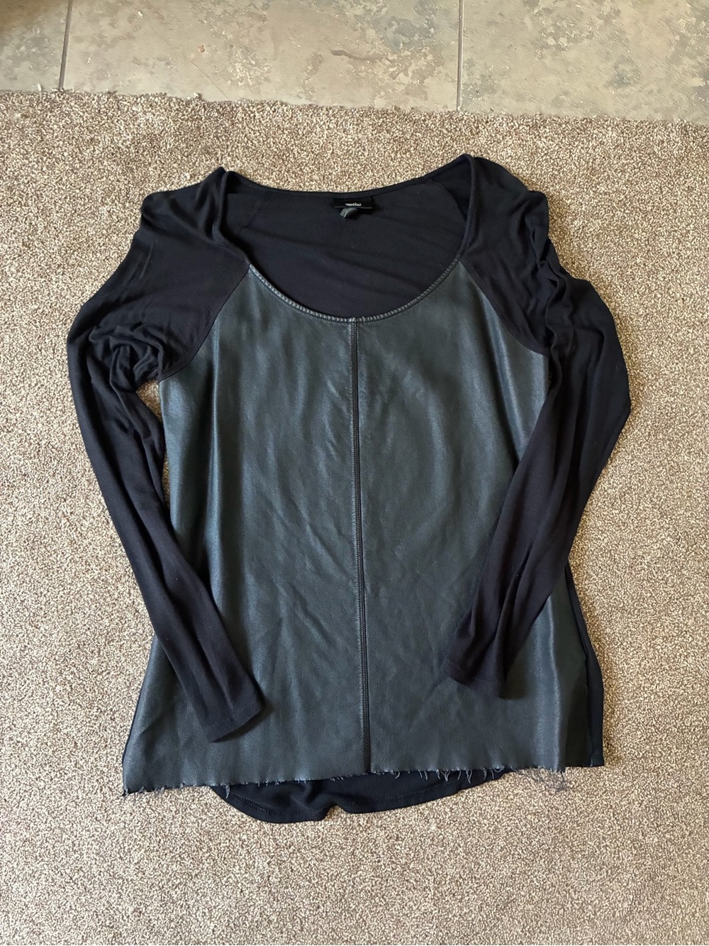 Mossimo Supply Co. Black Faux Leather Front Long Sleeve Tee